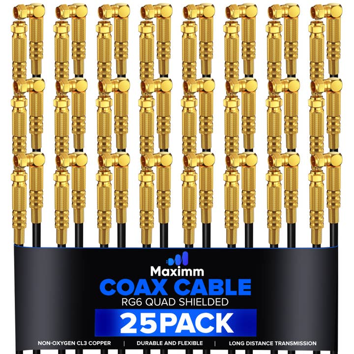 Coaxial Cable Quadshield Straight to Angled End 25 Pack for wholesale by Maximm Cable