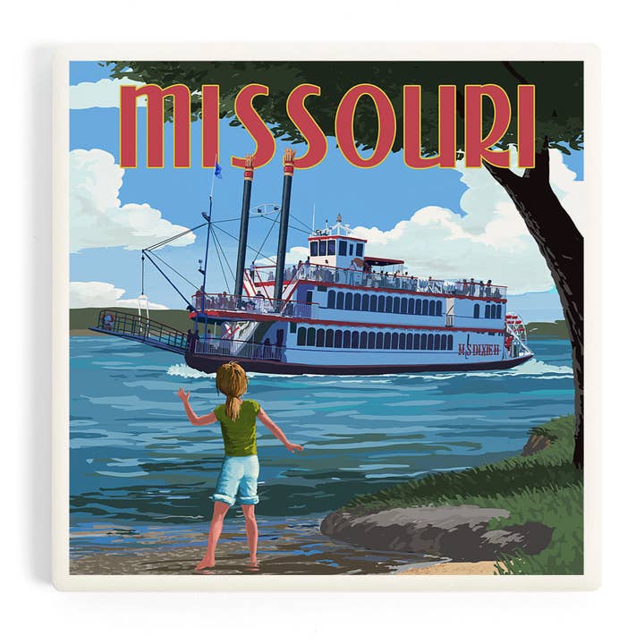 CERAMIC COASTER Missouri, River Boat for wholesale by Lantern Press