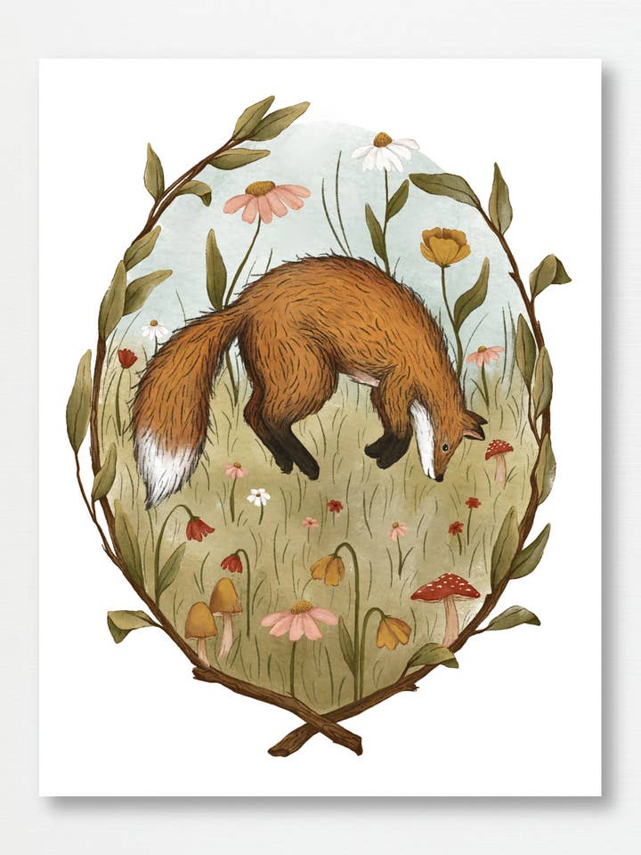 Impression d'art floral boisé - Saut du renard pour la vente par Fox & Fables