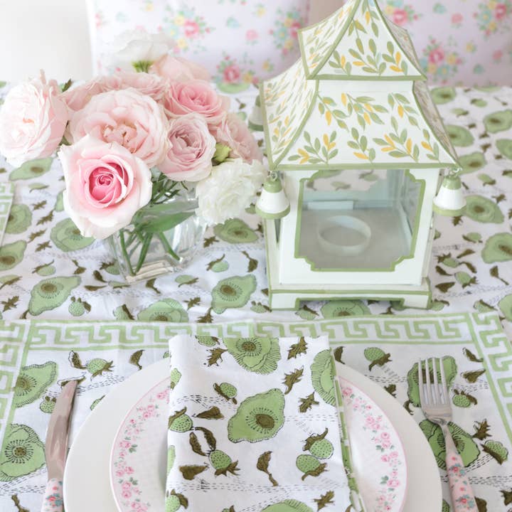 Pretty Homestyle - Wholesale Dinner & cloth napkin - Poppy green block printed napkin1
