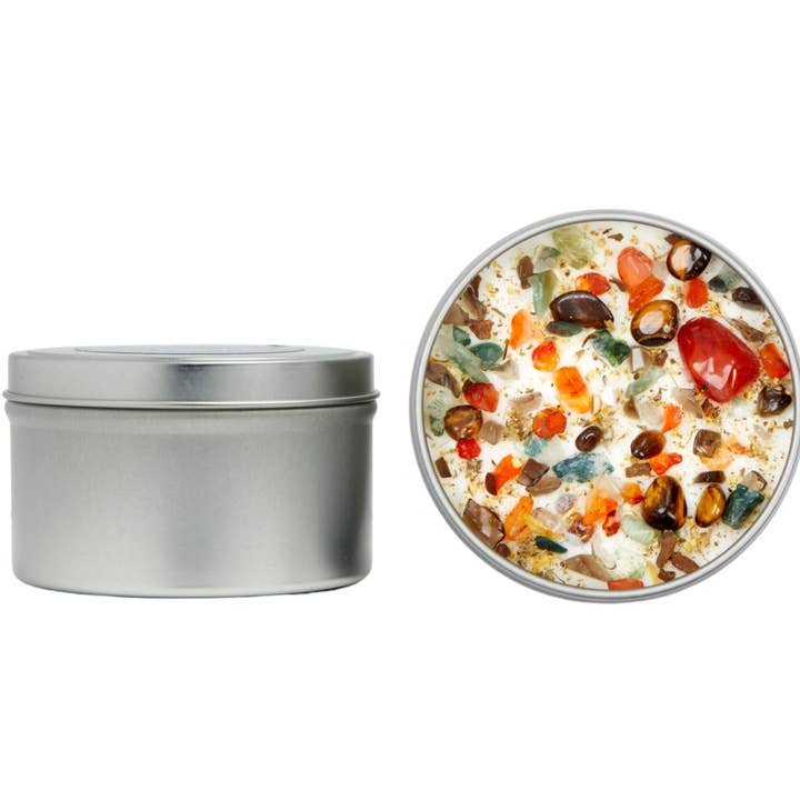 New Moon Beginnings - Wholesale Travel Candles - Crystals & Herb Energy Candles 8oz Tin Soy Candles Handmade59