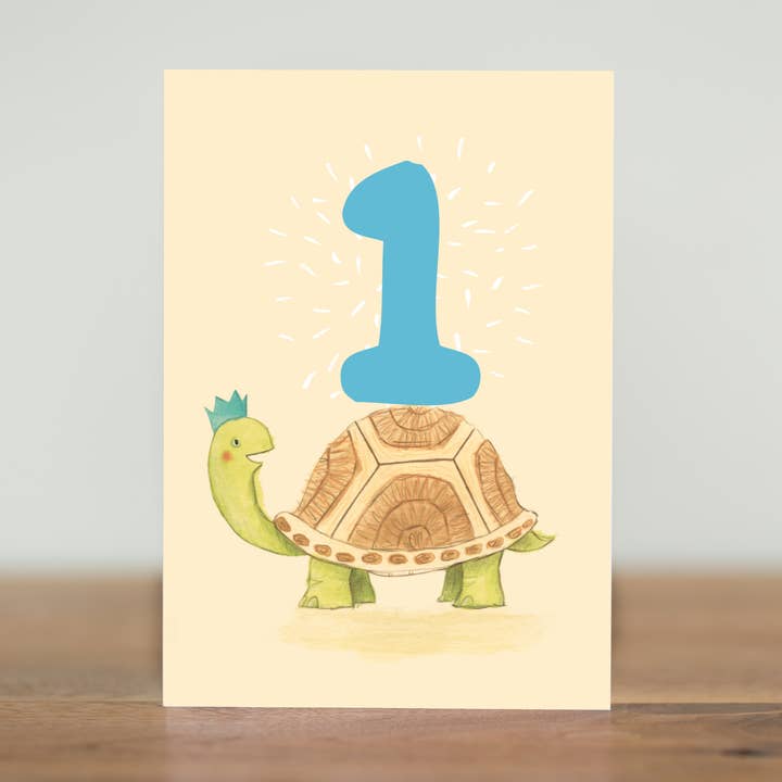 1 Year Old - Turtle - Children's Birthday Card for wholesale by The Grey Earl