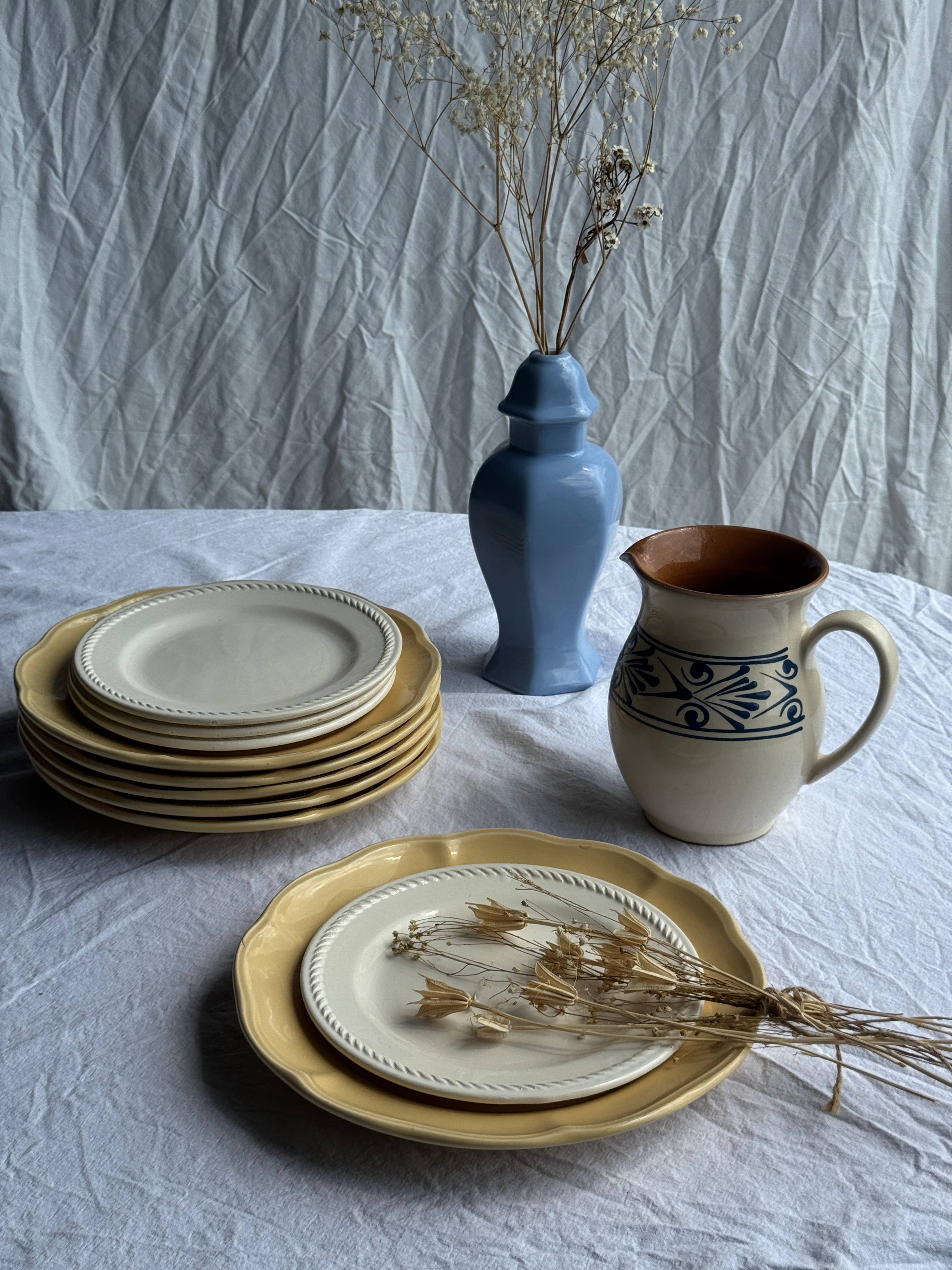 Office Objets - Wholesale Pitcher - Vintage white pitcher with stylized blue vegetal frieze H17.56