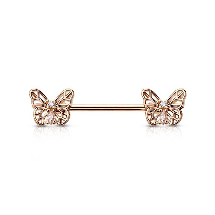 CRAVE BODY JEWELRY - Wholesale Nipple Ring - 316L SURGICAL STEEL BUTTERFLY ENDS BARBELL NIPPLE BAR2