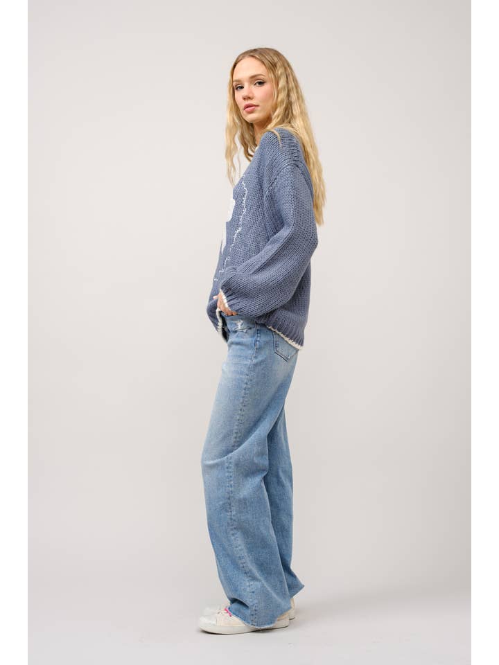 NAVY 18097W - Bow Embroidered Loose Fit Sweater for wholesale on Faire