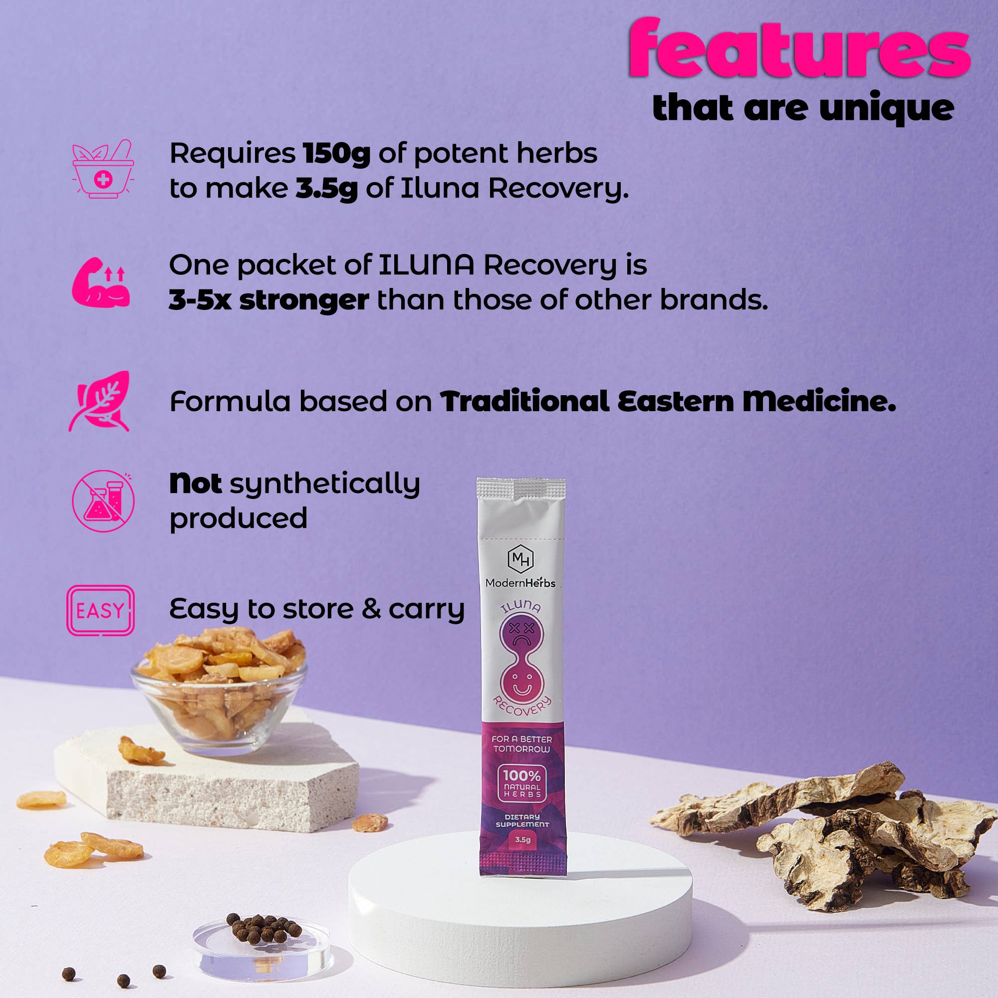 Modern Herbs - Vente Supplément oral/vitamine - Prévention de la gueule de bois à base de plantes | ILUNA Recovery (1 boîte)3