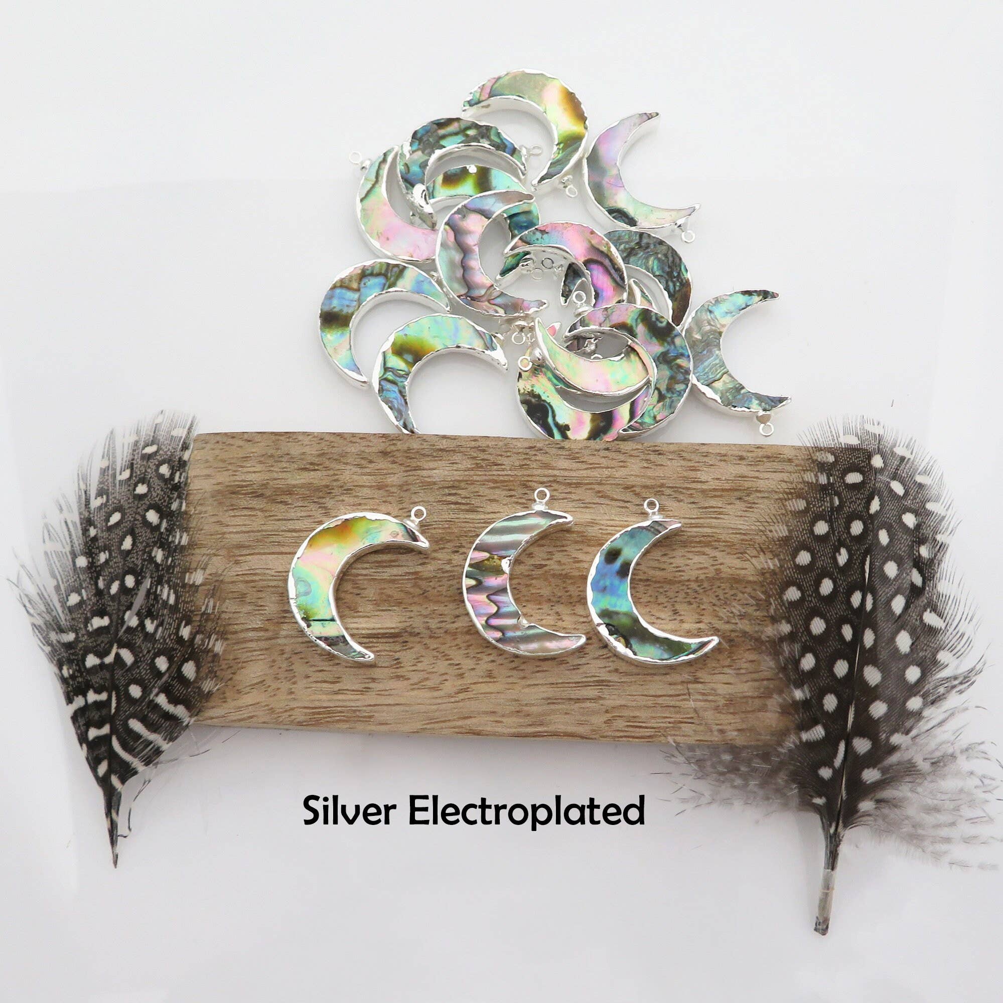 Jewelers Paradise - Wholesale Individual Charm/Pendant - Abalone Moon Crescent Pendant with Electroplated 24k Gold, Silver, or Gun Metal YOU CHOOSE Finish (S51B20)4