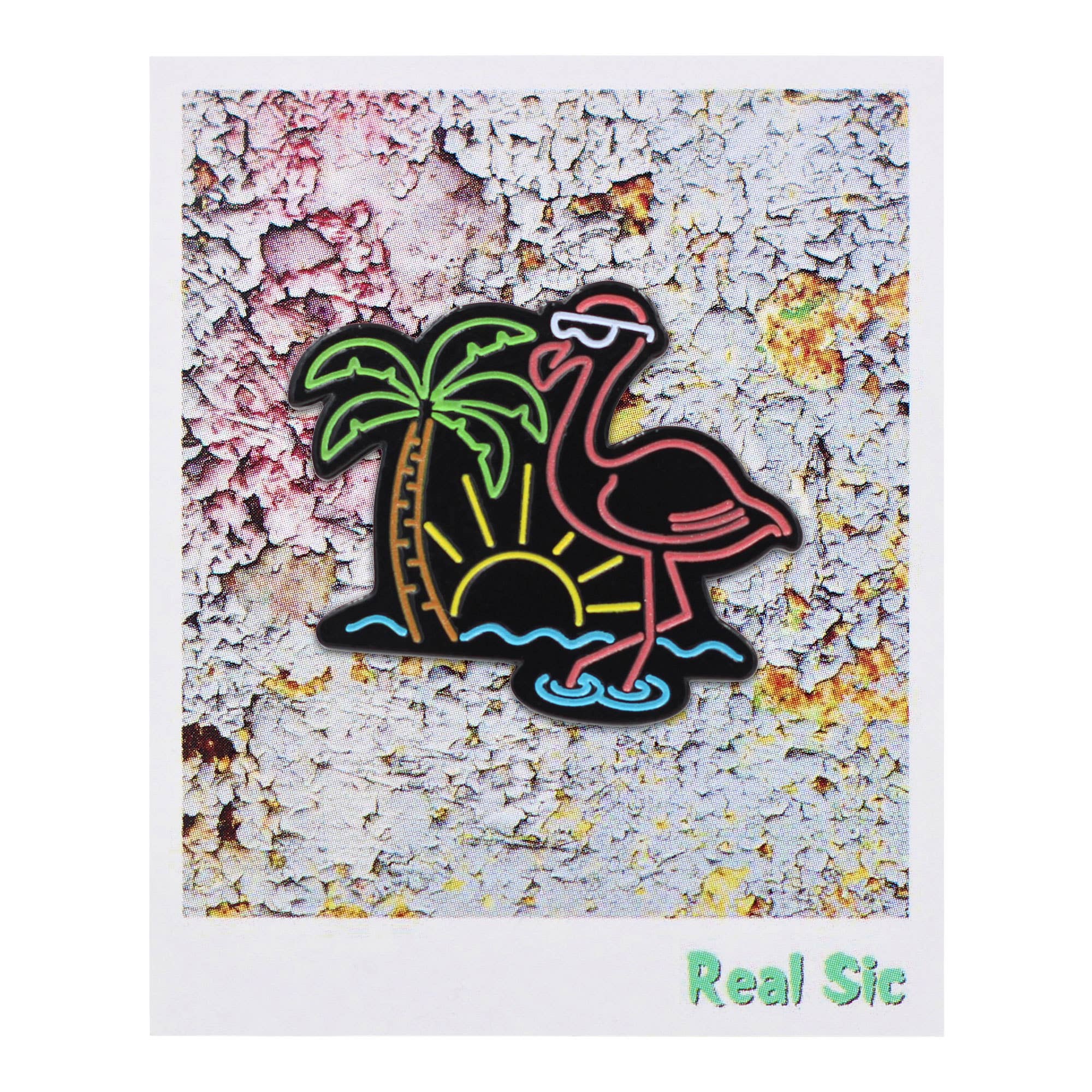Real Sic – Großhandel Anstecker/Button – Neon-Flamingo - Chill Life Flamingo Beach Emaille-Anstecknadel5