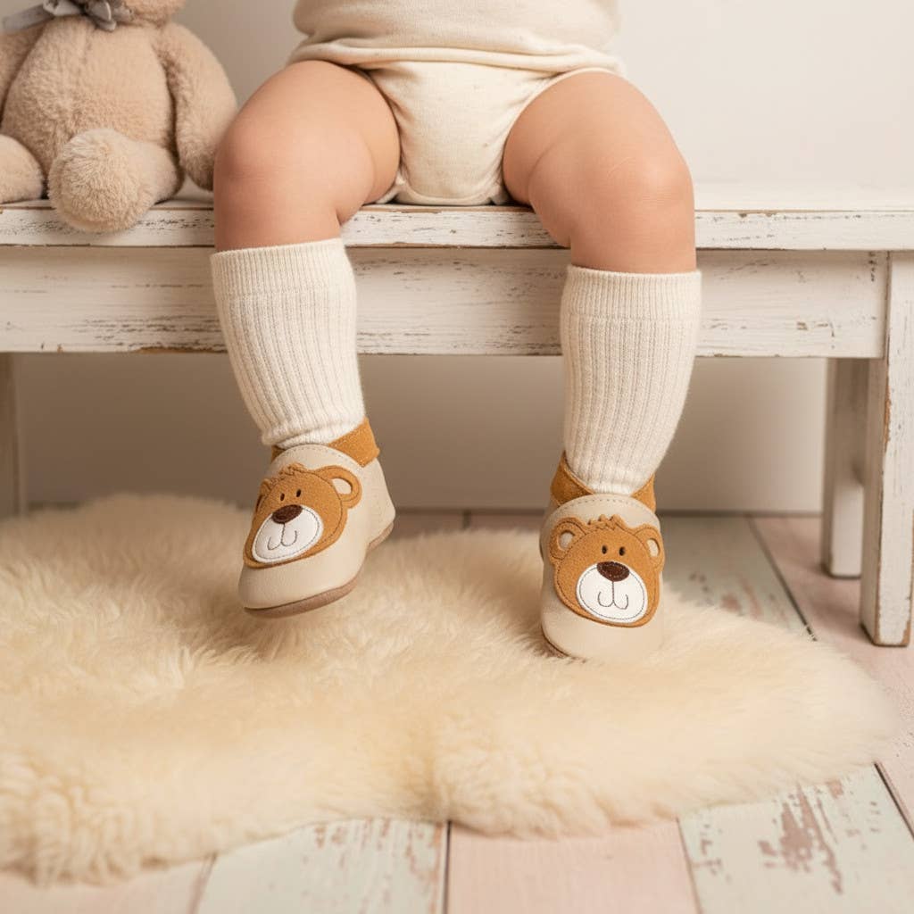 Inch Blue – wholesale Cot shoes – Baby – Baby Leather Shoes - Teddy Cream2