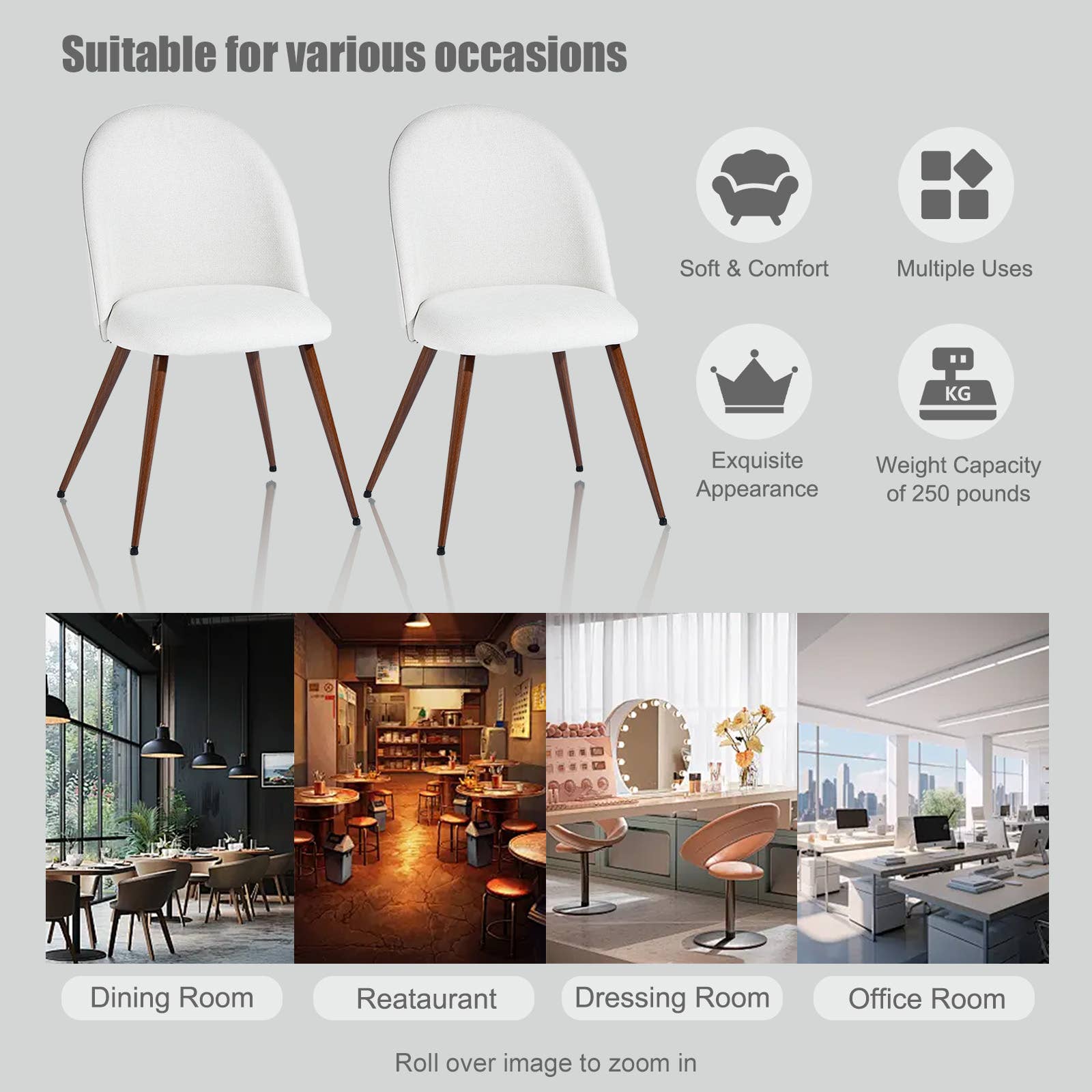 39F Inc. – Großhandel Stühle – Retro Industrieller Wildleder-Esszimmerstuhl (1 Stk.) - Metallbein3