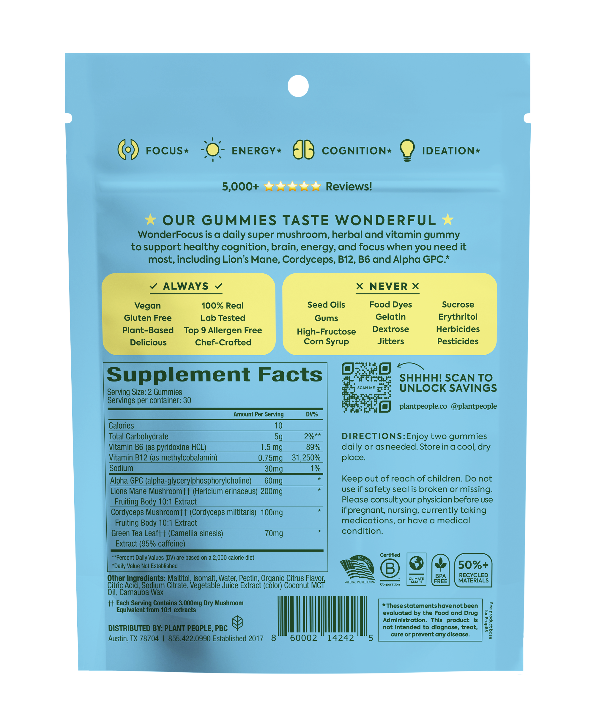 Plant People - Venta al por mayor Suplementos/vitaminas para beber - WonderFocus - Gominolas Super Mushroom1