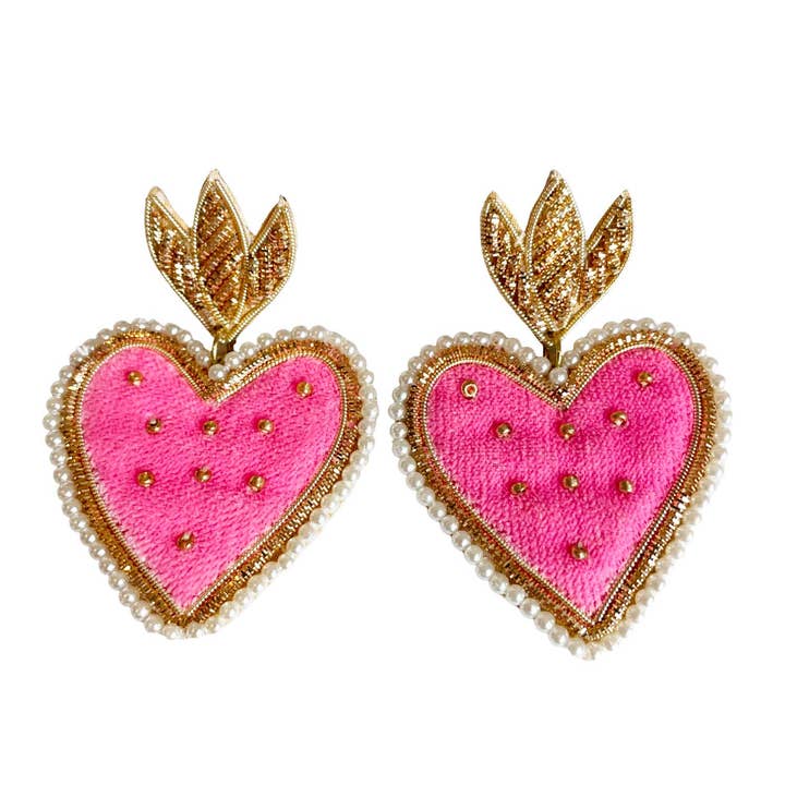 FRIDALO - Wholesale Hangende/ronde oorbellen - Hati oorbellen in hartvorm met gouden en witte kralen1