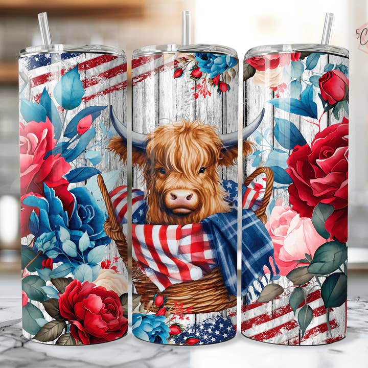 Patriotic Baby Highland Cow Tumbler for wholesale by 5C's Wholesale