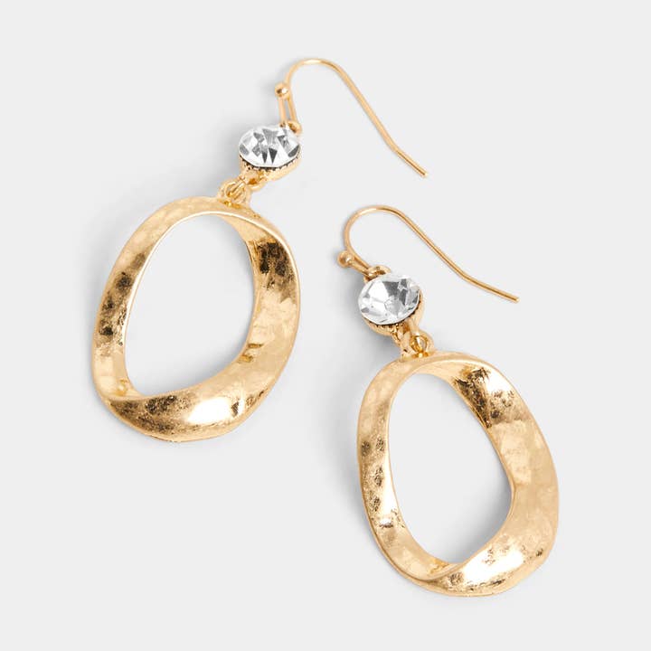 Hammered Twisted Oval Earring - Gold for wholesale by Whispers