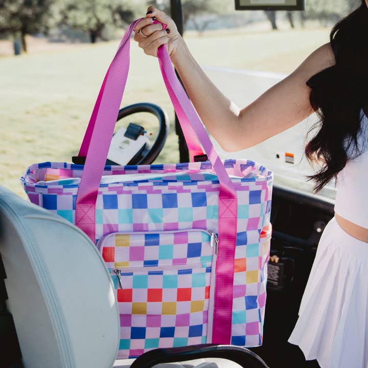 Multi Checker Multicolored Checkered Oversized Foldable Tote for wholesale on Faire