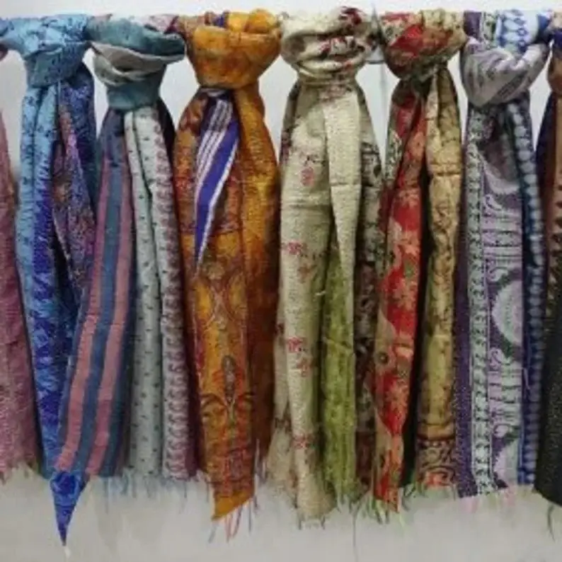 GYPSY STUDIO - Wholesale Scarf - Women's - Gorgeous Kantha Hand Stitch Reversible Silk Scarf/Wrap Scarf0