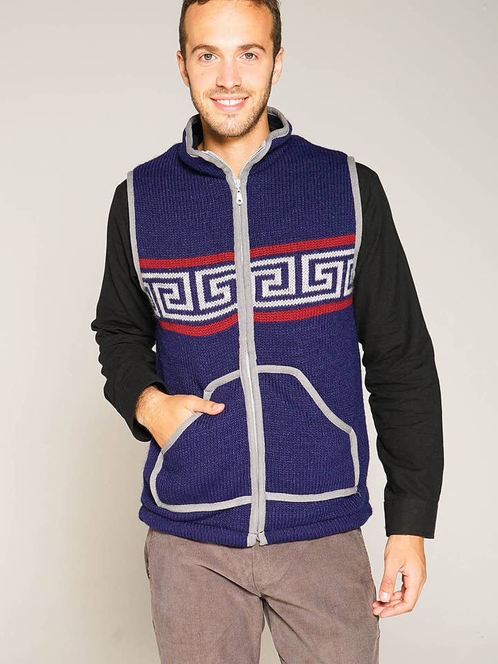 Dark Blue Hand-Knitted Vest for wholesale by BohoClandestino