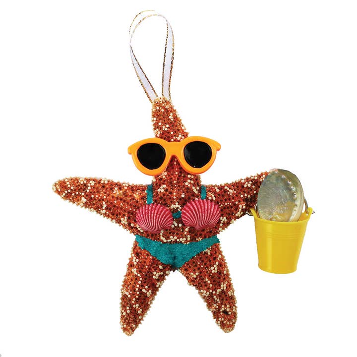 California Seashell Company - Wholesale Ornament - Beach GirlĀ BucketĀ Sugar Starfish Ornament6