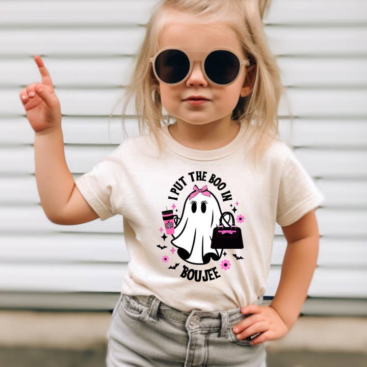 The Countryside Cottage - Wholesale Screen Printed T-Shirt - Kids - I Put the Boo in Boujee Cute Ghost Shirt2
