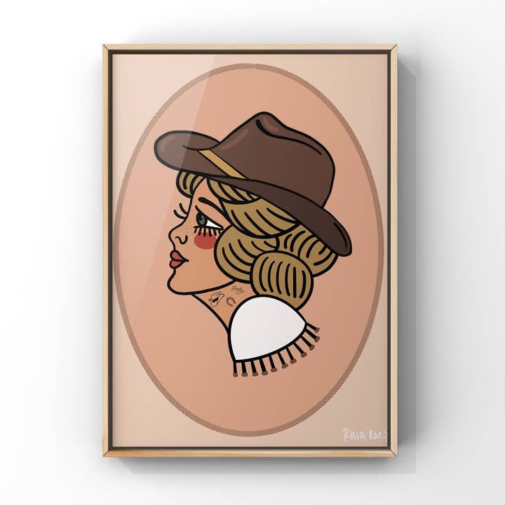 Tatted Cowgirl Art Print | American Traditional | Tattoo Art for wholesale by Surf Cowboy