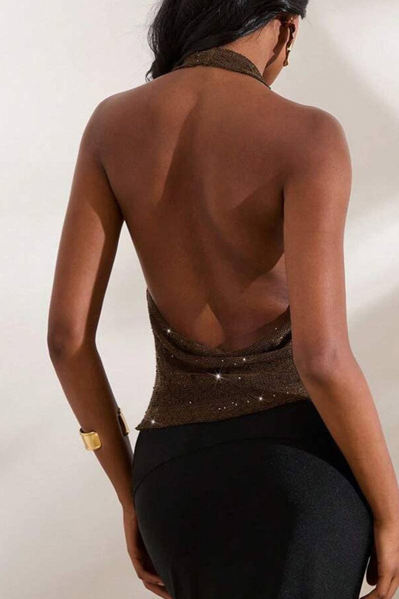 MARRON Camisole à col bénitier drapé en vente sur Faire2