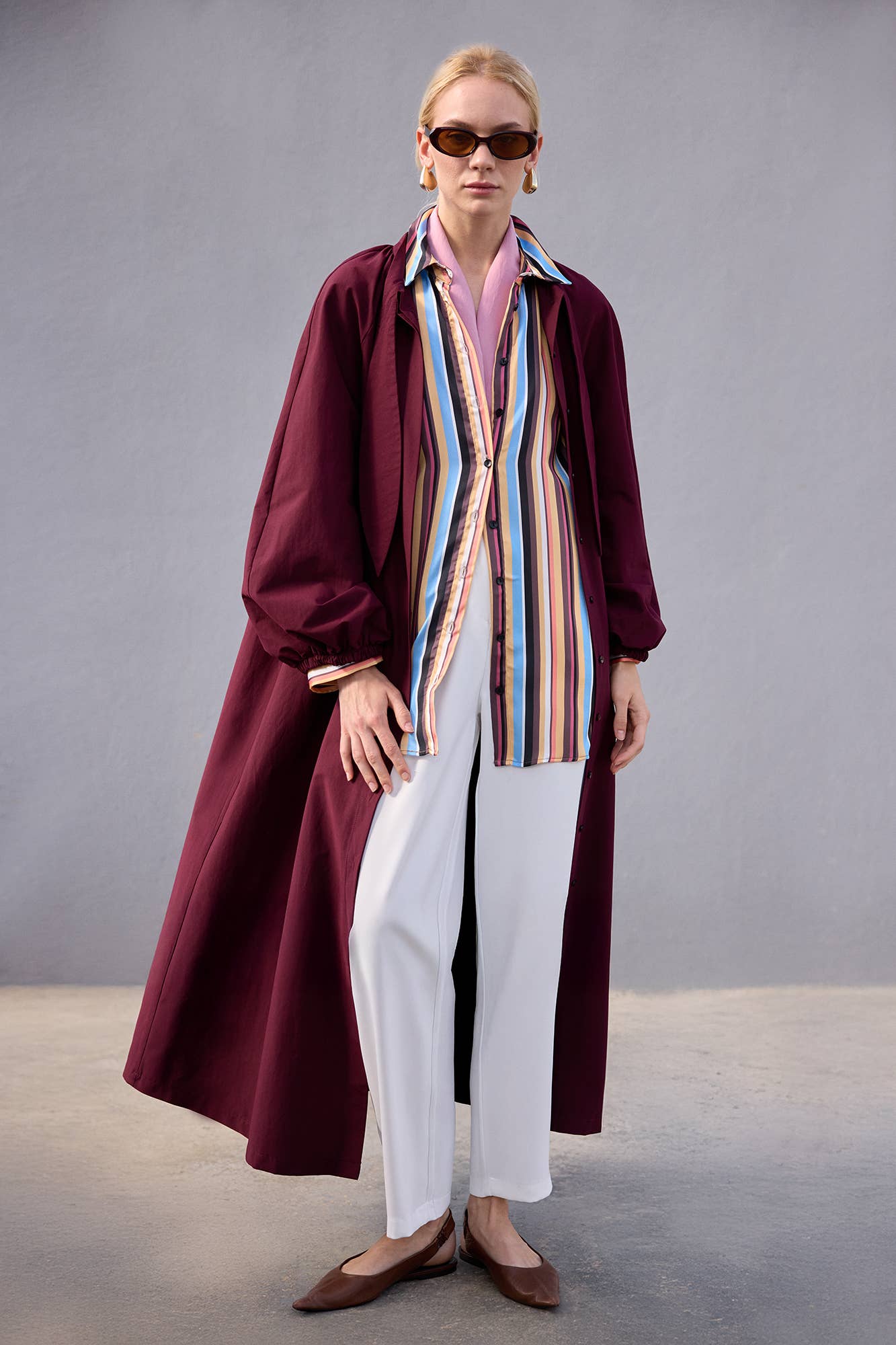 Orange MÅNGFÄRGAD RANDIG MÖNSTRAD SATINSKJORTA MED STATEMENTMANSCHETTER för wholesale på Faire6