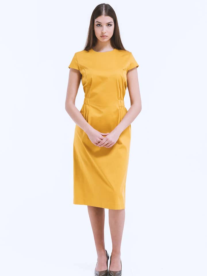 Casual Chic Short Sleeve Sheath Dress Yellow Ochre for wholesale by ELENELEN SRL