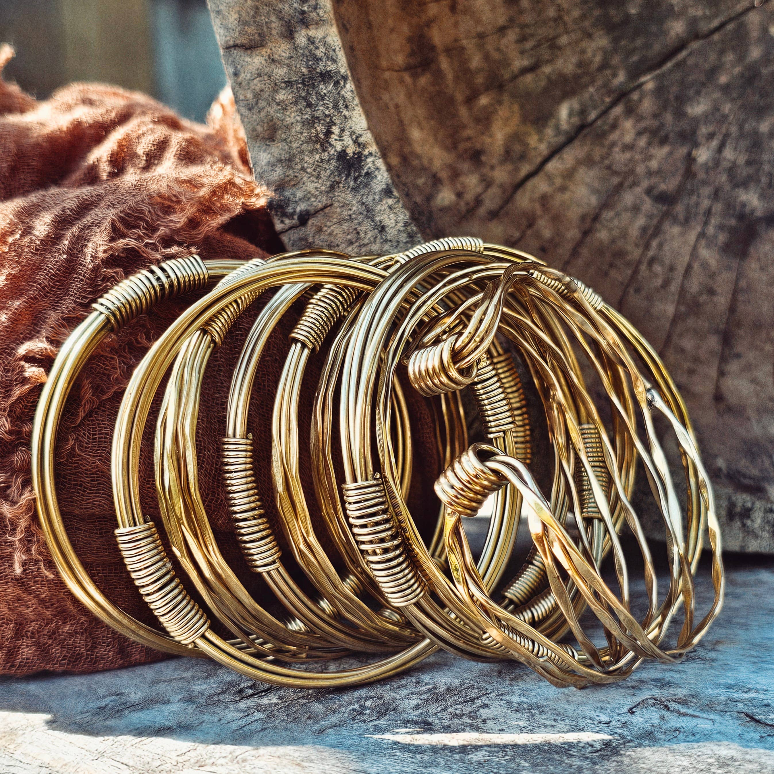 Bisjoux - Wholesale Bangle Bracelet - Brass twisted wire wrapped layered coil bangle bracelet4