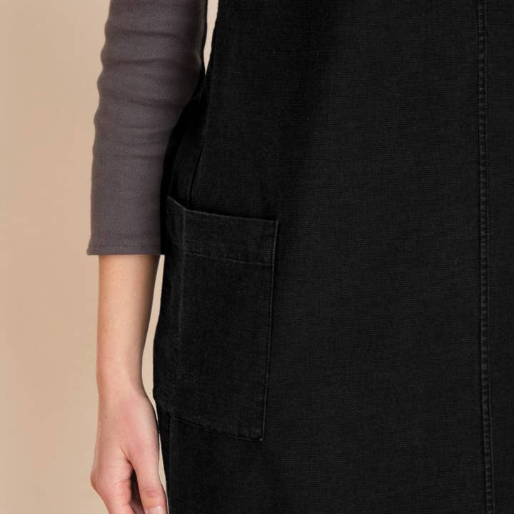 Eva Black Denim Pinafore Dress for wholesale on Faire