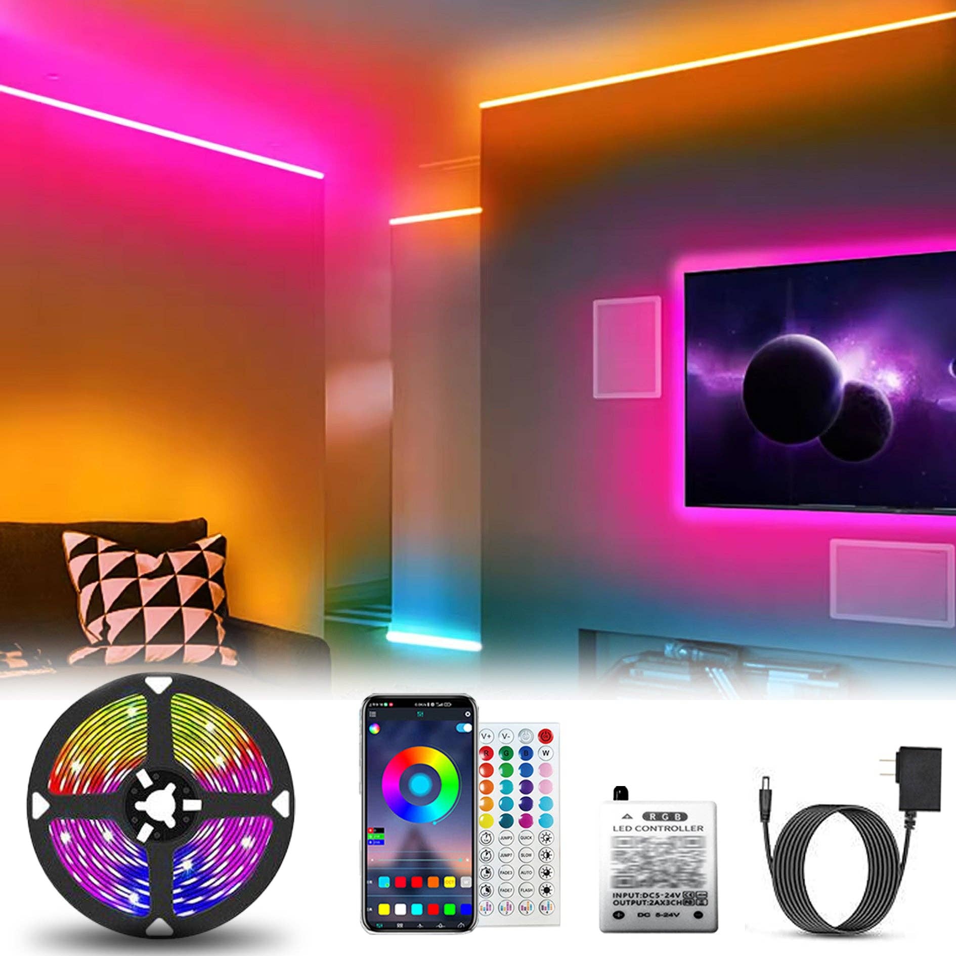 Wittbizz Snacks - Wholesale String Lights - RGB LED Strip Lights 100ft - Remote & App Control, Music Sync, Waterproof, DIY10