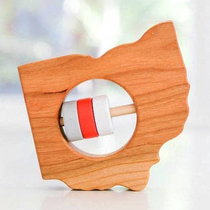Ohio State Wooden Baby Toy Rattle - Customize Your Colors for wholesale by Bannor Toys