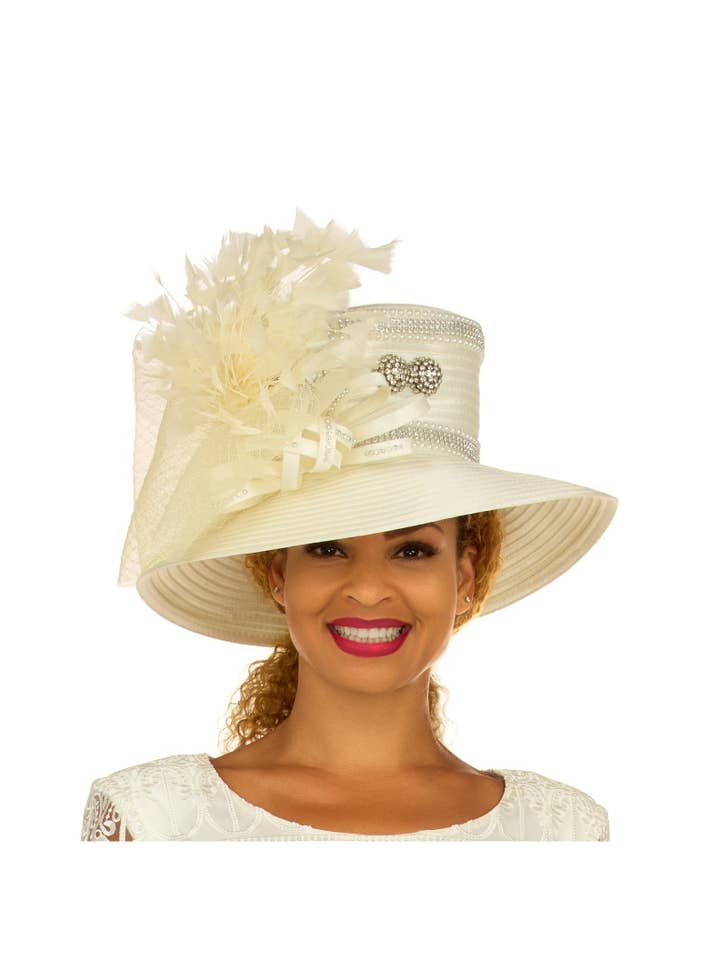 Wide Brim Embellished Hat w/ Veil&Feather for wholesale by Giovanna