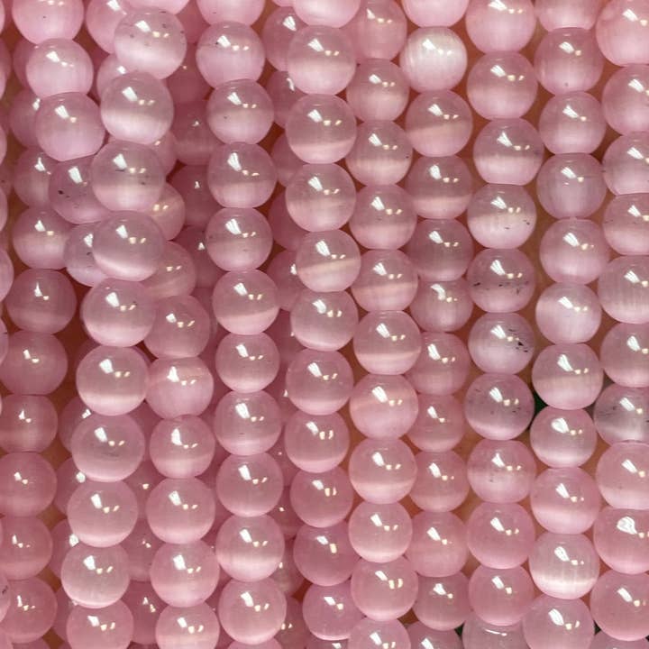 The Bead Bazaar - Vente Perle - Perles roses en gros, perles rose clair, perles rose pastel œil de chat, perles rondes rose pâle de 8 mm, perles en vrac pour la fabrication de bijoux, perles œil de chat en vrac2