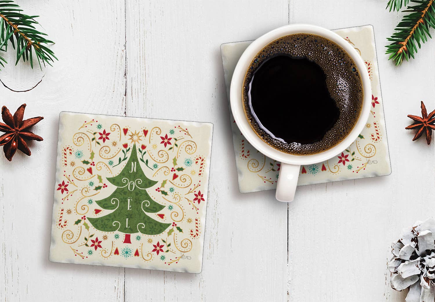 Conimar Promotions - Wholesale Coasters - "Otomi Holiday Style 1 " Single Tumbled Tile Coaster    1