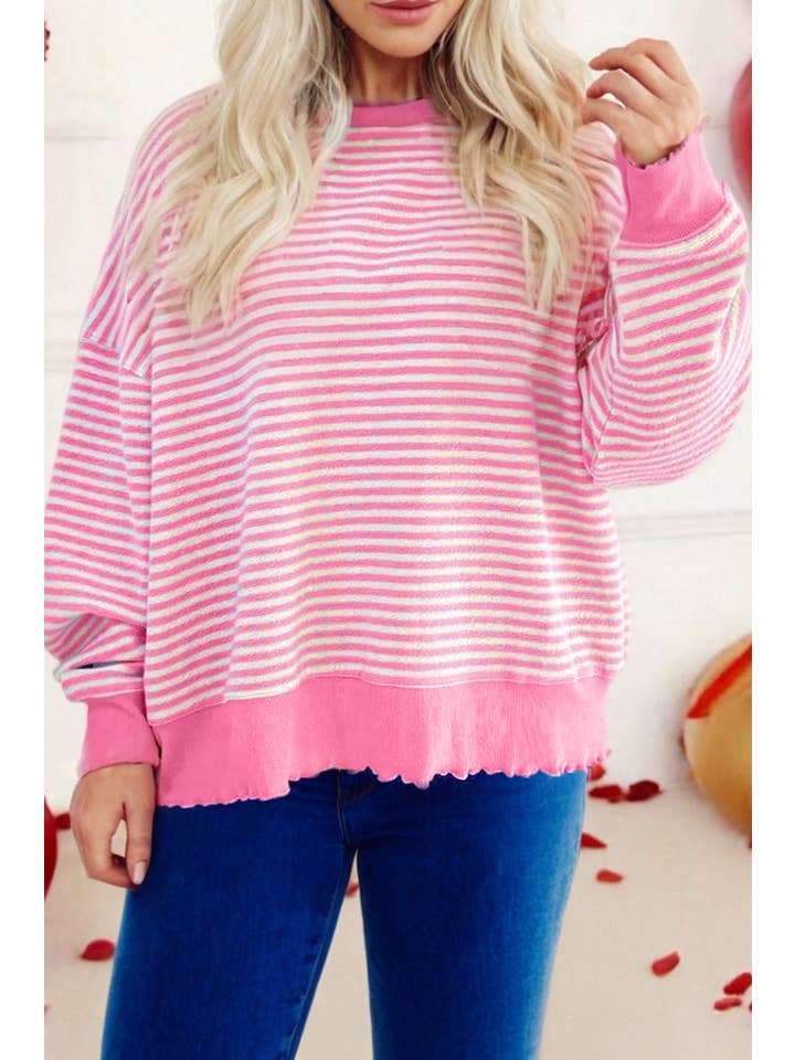 Little Daisy Closet - Wholesale Blouse - Women's - LDC Stripe Long Sleeve Drop Shoulder Top2