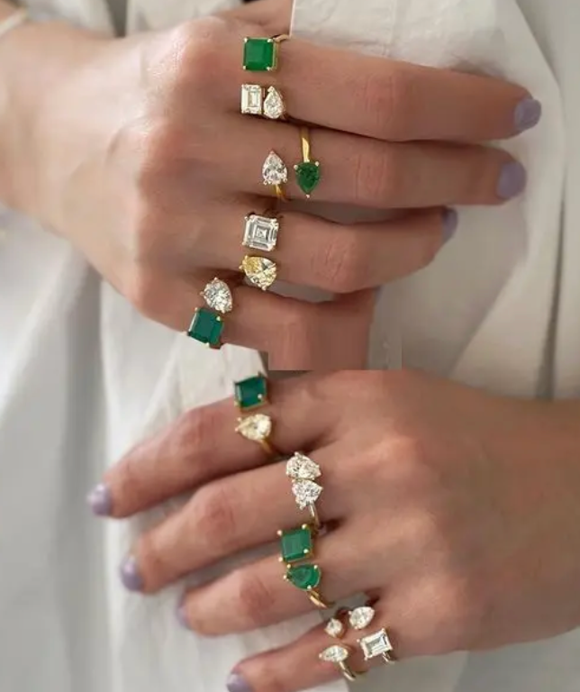 HoopLa - Wholesale Multi-Stone Ring - Lilly Collection- Beyond Finger ring- Open band-CZ Multi7