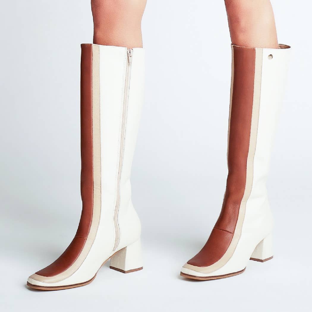 Revival knee high boots ivory leather women's shoes for wholesale on Faire8