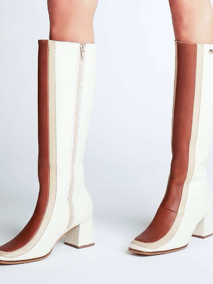 Revival knee high boots ivory leather women's shoes for wholesale on Faire8