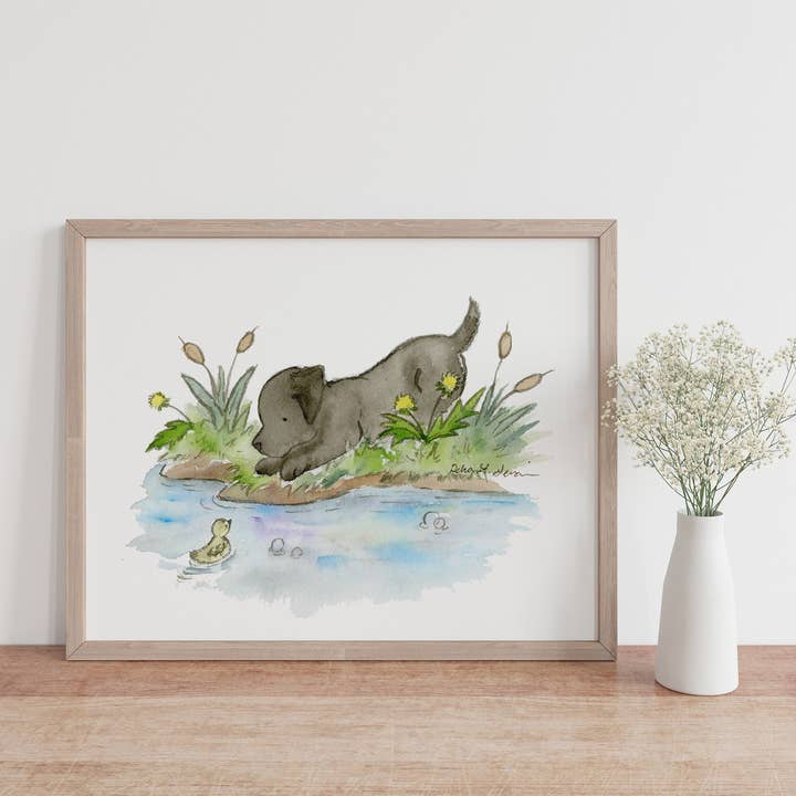 Impression d'art chiot Labrador noir pour la vente par Jasper and Ruby