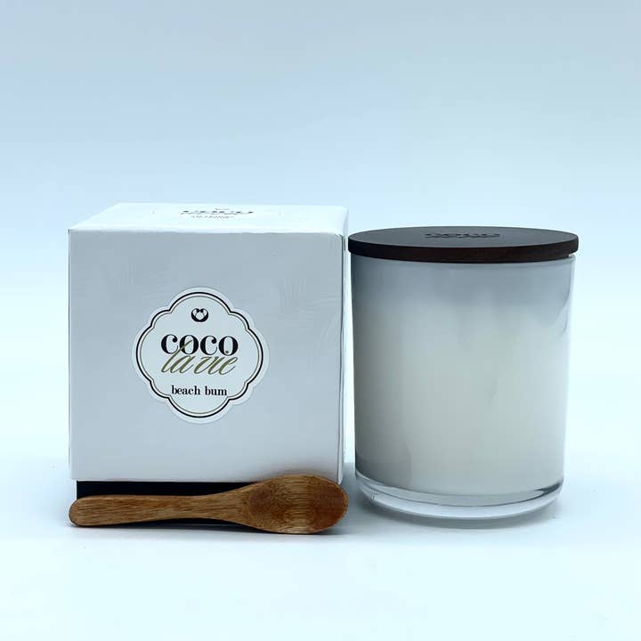 Beach Bum Scented Coco La Vie Massage Candle for wholesale by Coco La Vie Home Fragrance + Apothecary