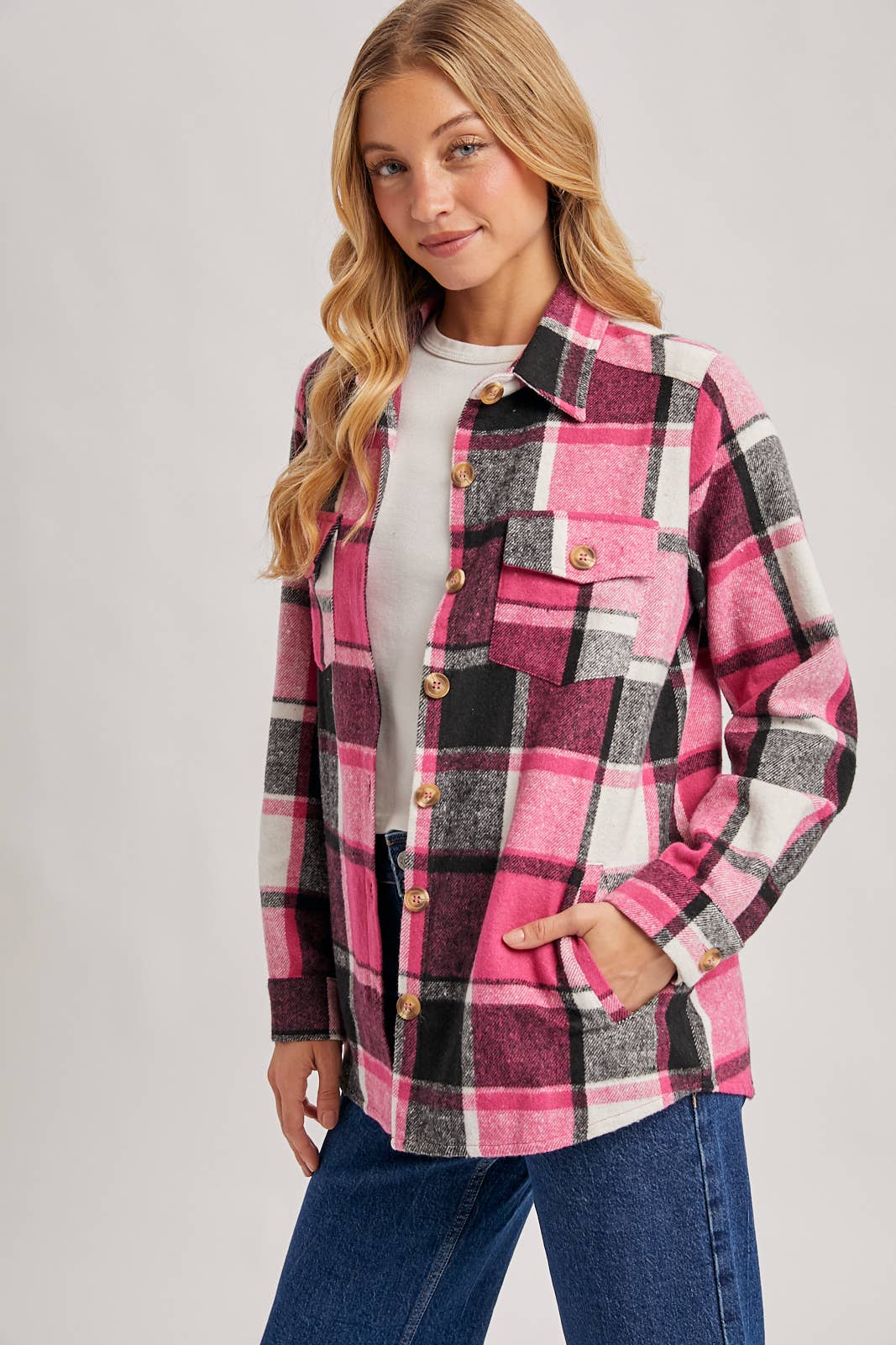 Bluivy - Wholesale Shirt Jacket/Shacket - Women's - FLANNEL PLAID SHACKET WITH POCKETS16