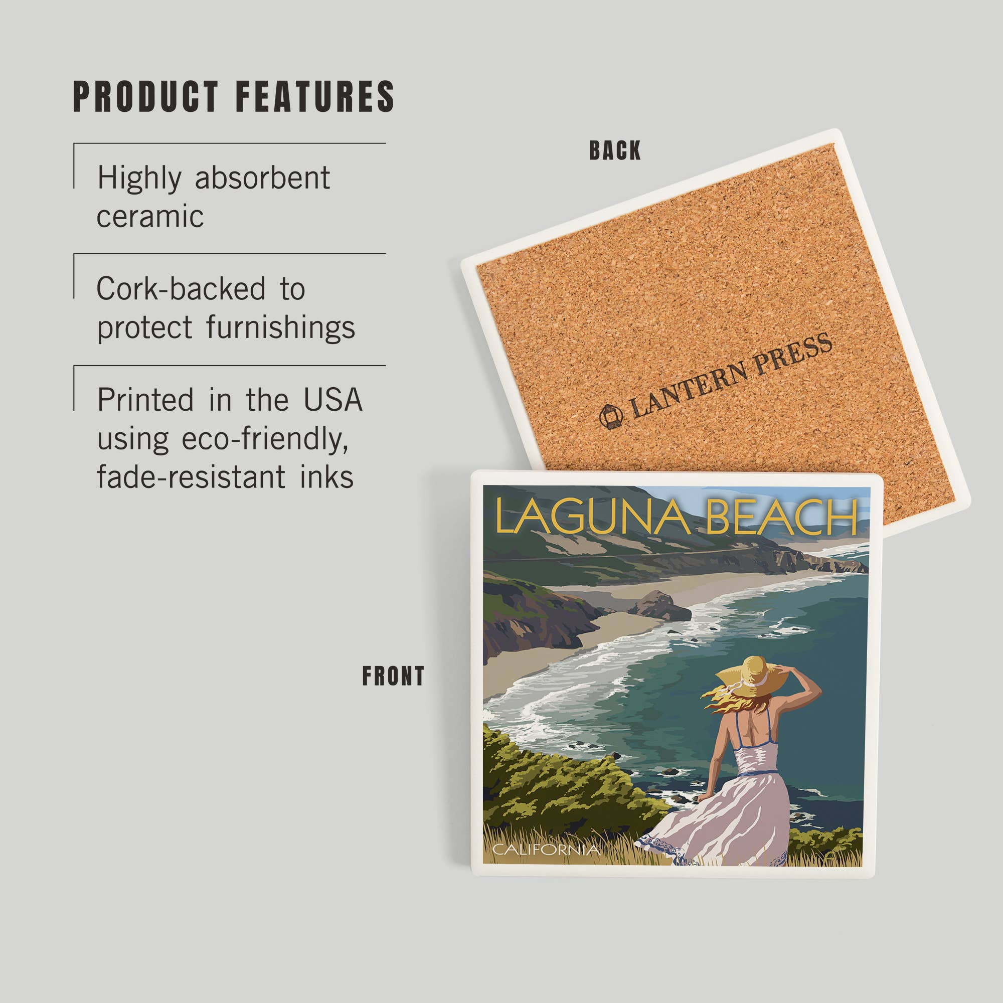 Lantern Press - Wholesale Coasters - Ceramic Coaster Laguna Beach, California, Coast Scene2