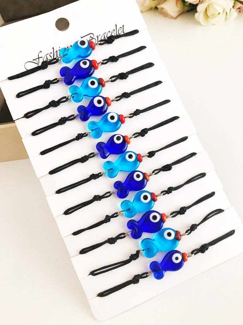 Evileyefavor – Pulseira com pendente por atacado – Pulseira Peixe com Olho Grego de Vidro Murano, PACK de 128