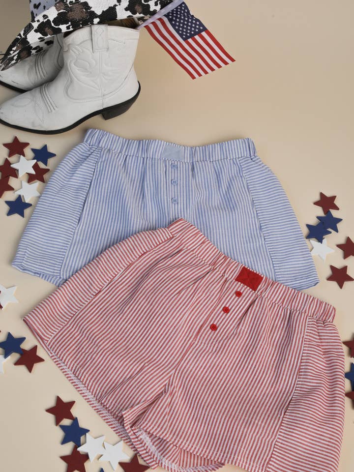 VERY J - Wholesale Lounge Shorts - Women's - NP70735-Striped & Checker Boxer Shorts
