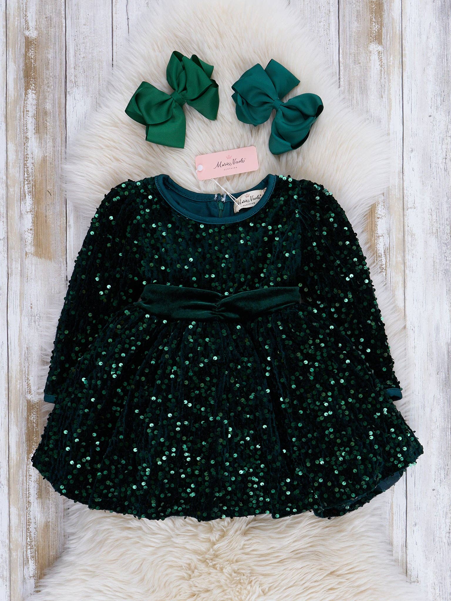 Marie Nicole Clothing - Wholesale Dress - Kids - Emerald Sparkle Sequin Dress1