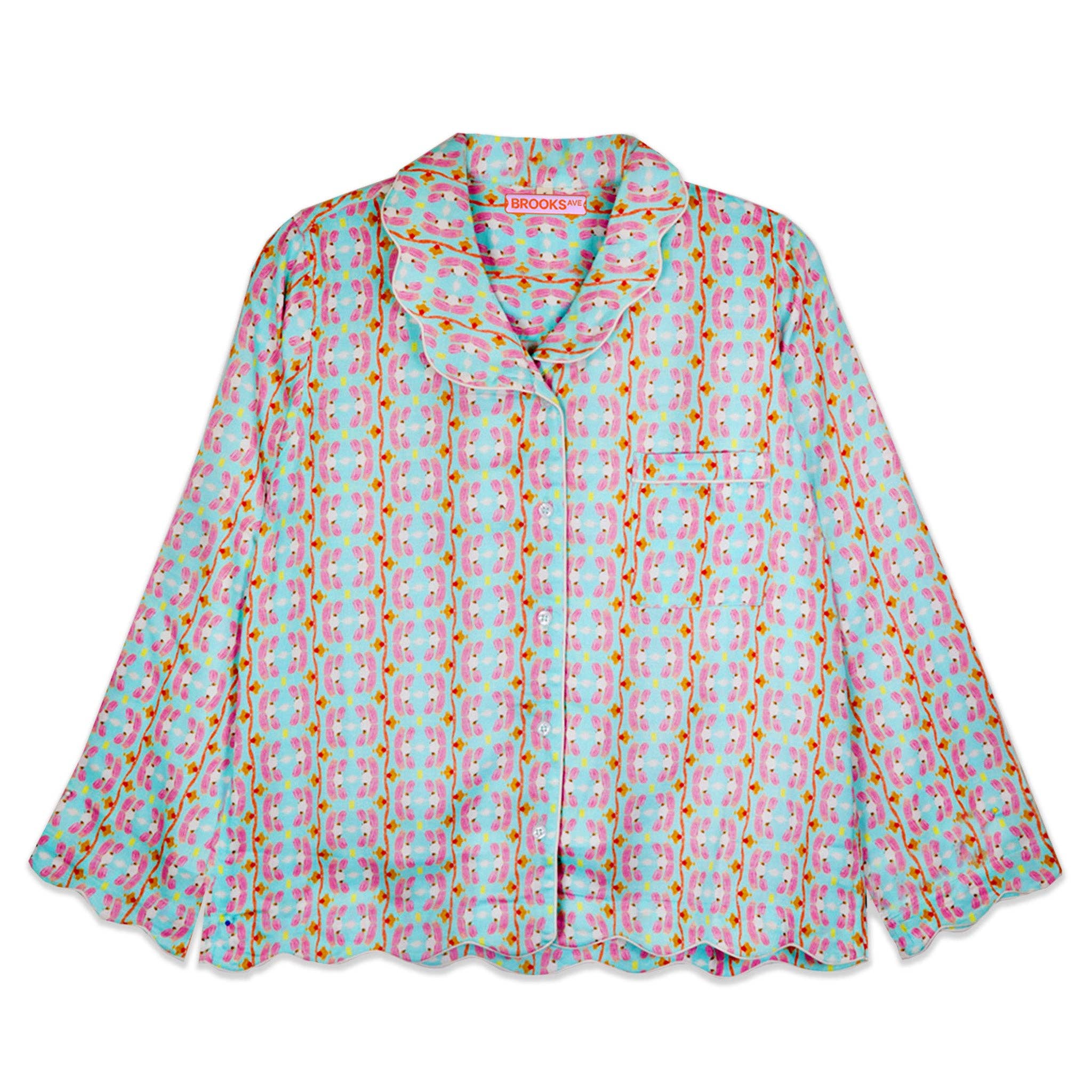 Brooks Avenue - Wholesale Sleepwear Set - Women's - Scalloped Pajama Set Long - Birds of Paradise6