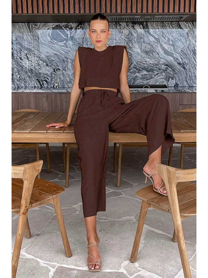 Sweetkama - Wholesale Top & Pant Set (NOT Loungewear) - Women's - Linen Sleeveless Crop Top and Pants 2PCS Set 2TZ2186