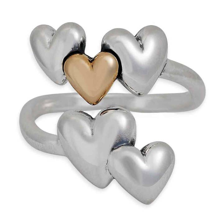 Mixed Metal Five Hearts Adjustable Ring for wholesale by Nina Designs