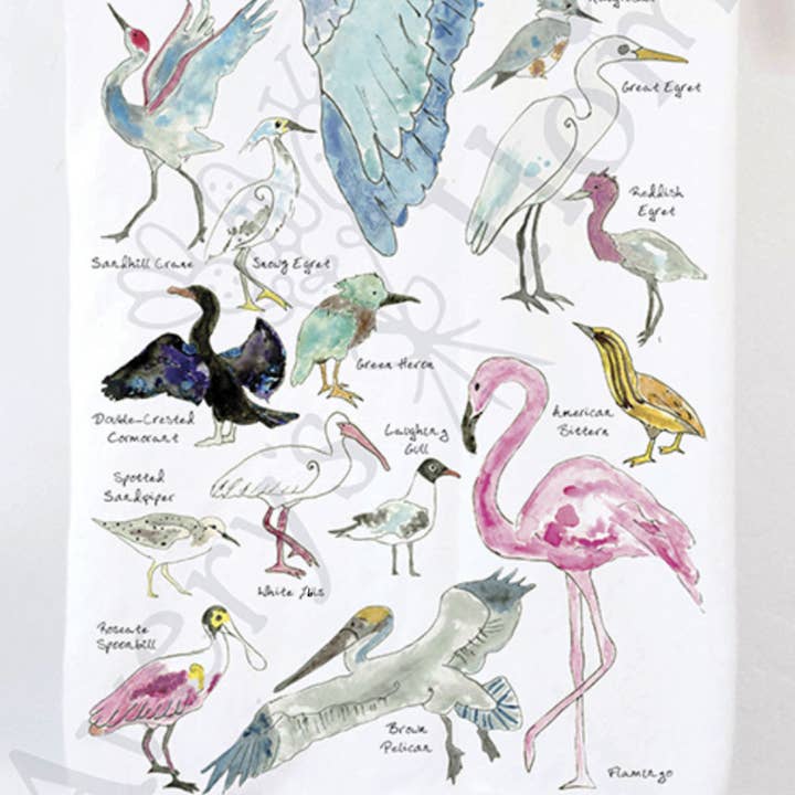 Avery's Home - Wholesale Tea Towel - Coastal Birds Heron Pelican Beach Tea Towel