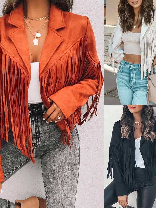 Tourtiwi - Wholesale Jacket - Women's - Punk Faux Suede Fringe Lapel Jacket1